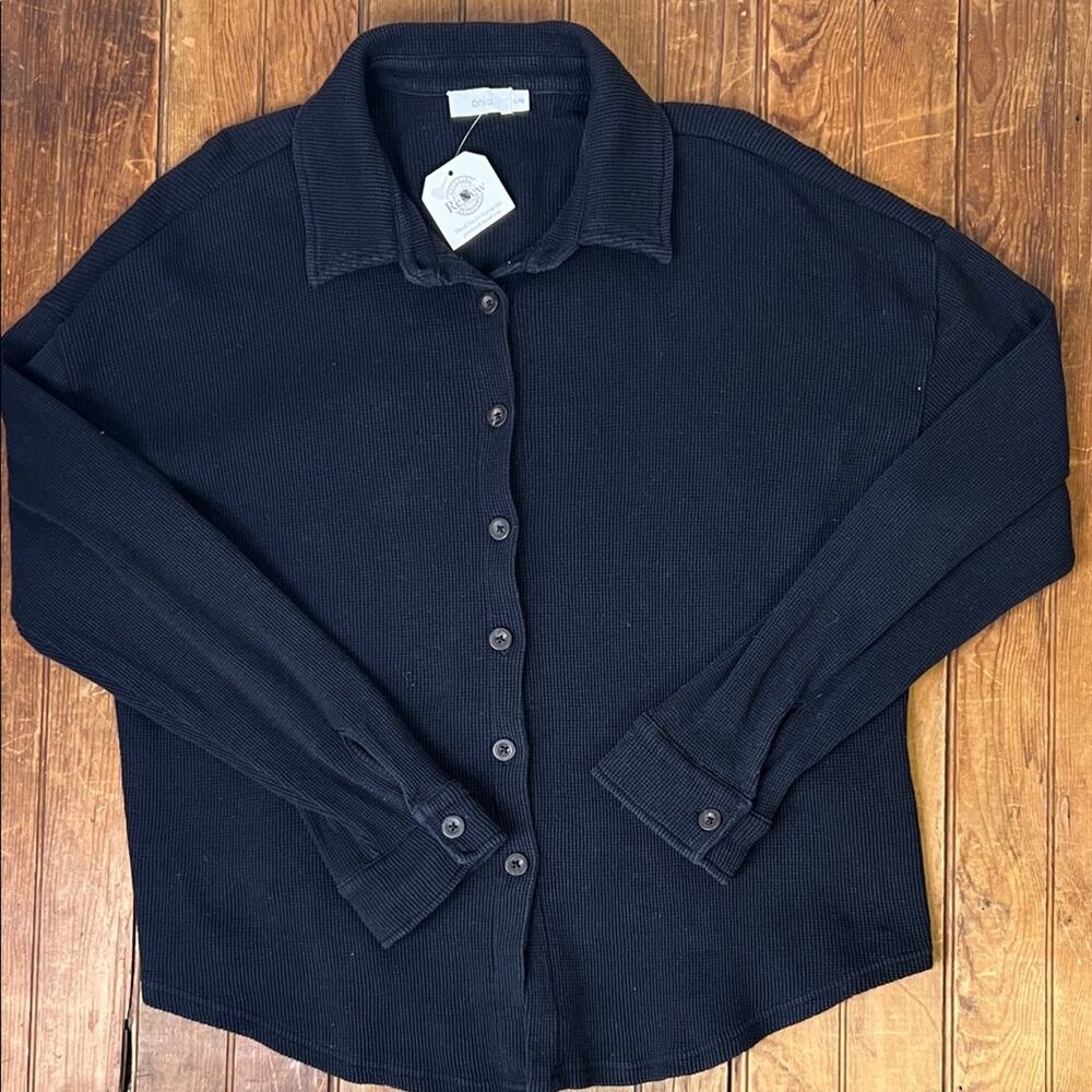 Onia women’s knit black button front cotton shirt long sleeve swim casual